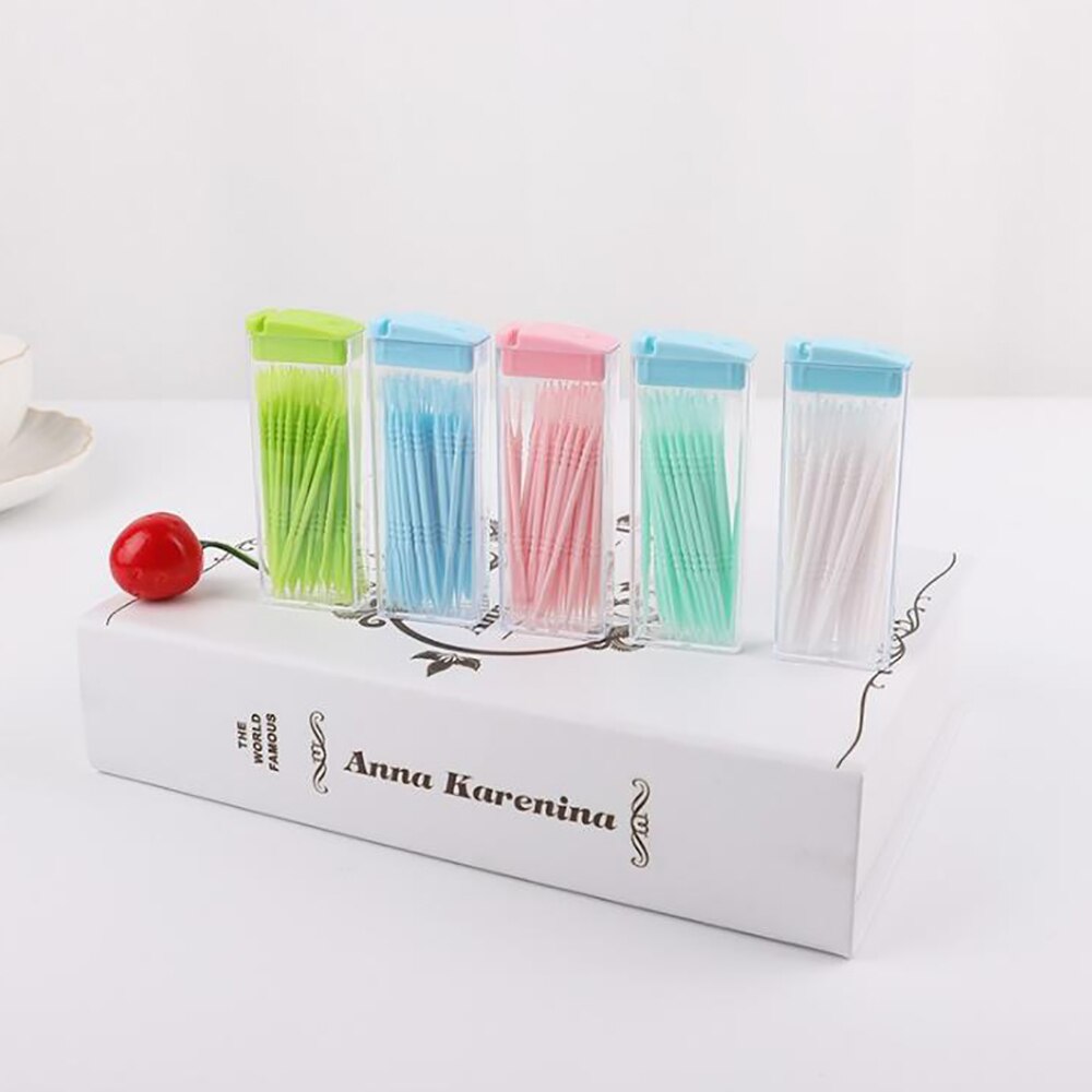 50Pcs/Sets Portable Plastic Cleaning Toothpicks, Household Daily Use, Multi-purpose Travel Two-end Dental Floss Stick: Random Color