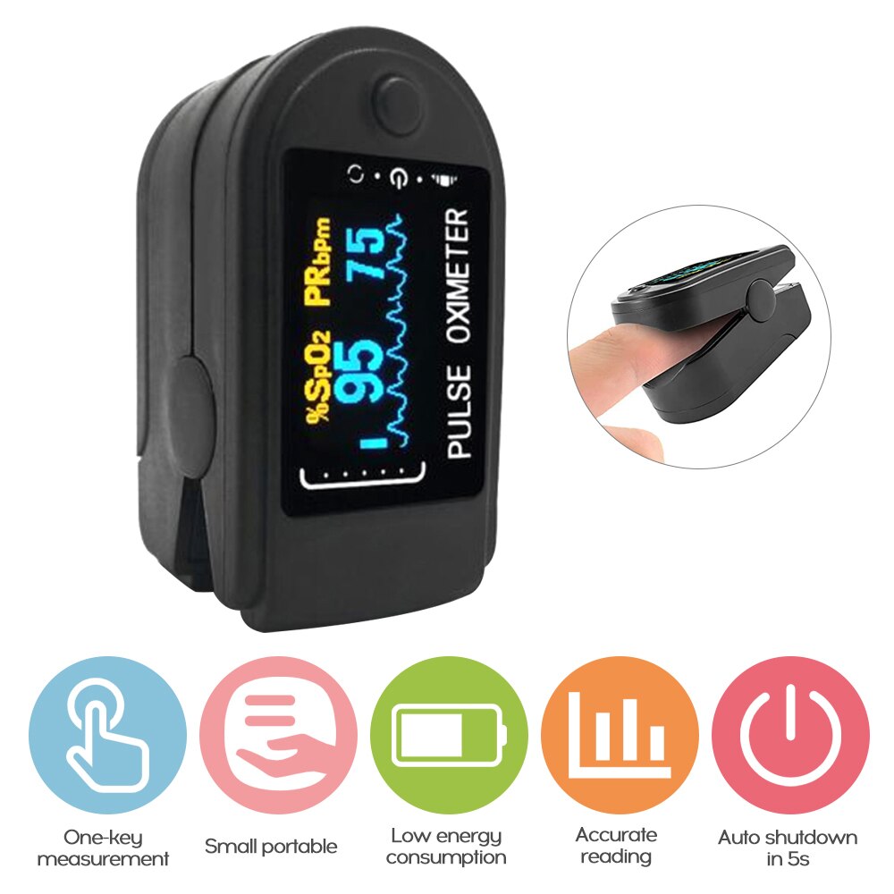 Fingerspids pulsoximeter dedo pulso oximetro hjemme familie puls oxymeter pulsioximetro finger puls oximeter led oled: Mulighed 6 sort