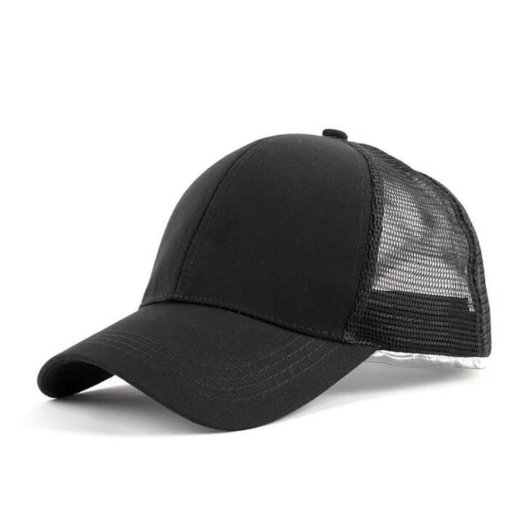 Solid Ponytail Baseball Cap Women Snapback Dad Hat Mesh Trucker Caps Messy Bun Summer Hat Female Adjustable Hip Hop Hats