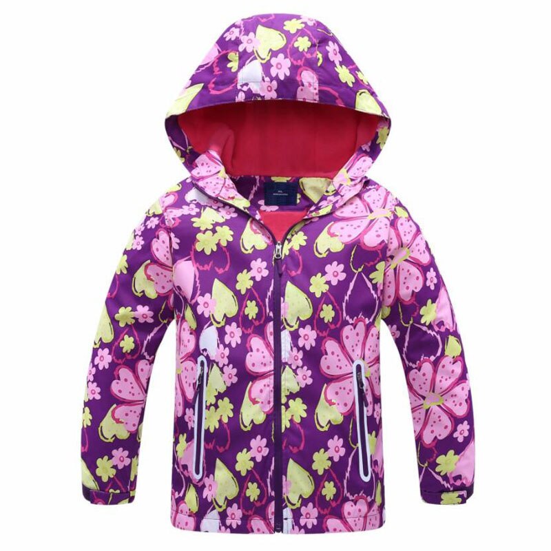 Forårsjakke til piger børneblomst fleecetøj pigefrakke vindjakke overtøj børn polar fleece vindtæt 3-12t: Lilla gul