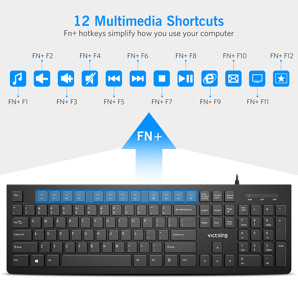 VicTsing PC206 Wired Keyboard Portable Slim Membrane Chiclet Keyboard 104 Keycaps For Tablet Desktop Laptop PC Computer Keyboard