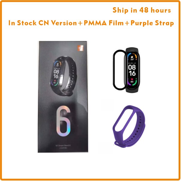 Xiaomi-pulsera inteligente Mi Band 6, reloj con Monitor de ritmo cardíaco, oxígeno en sangre, AMOLED, 1,56 Original, disponible: Add Purple Strap