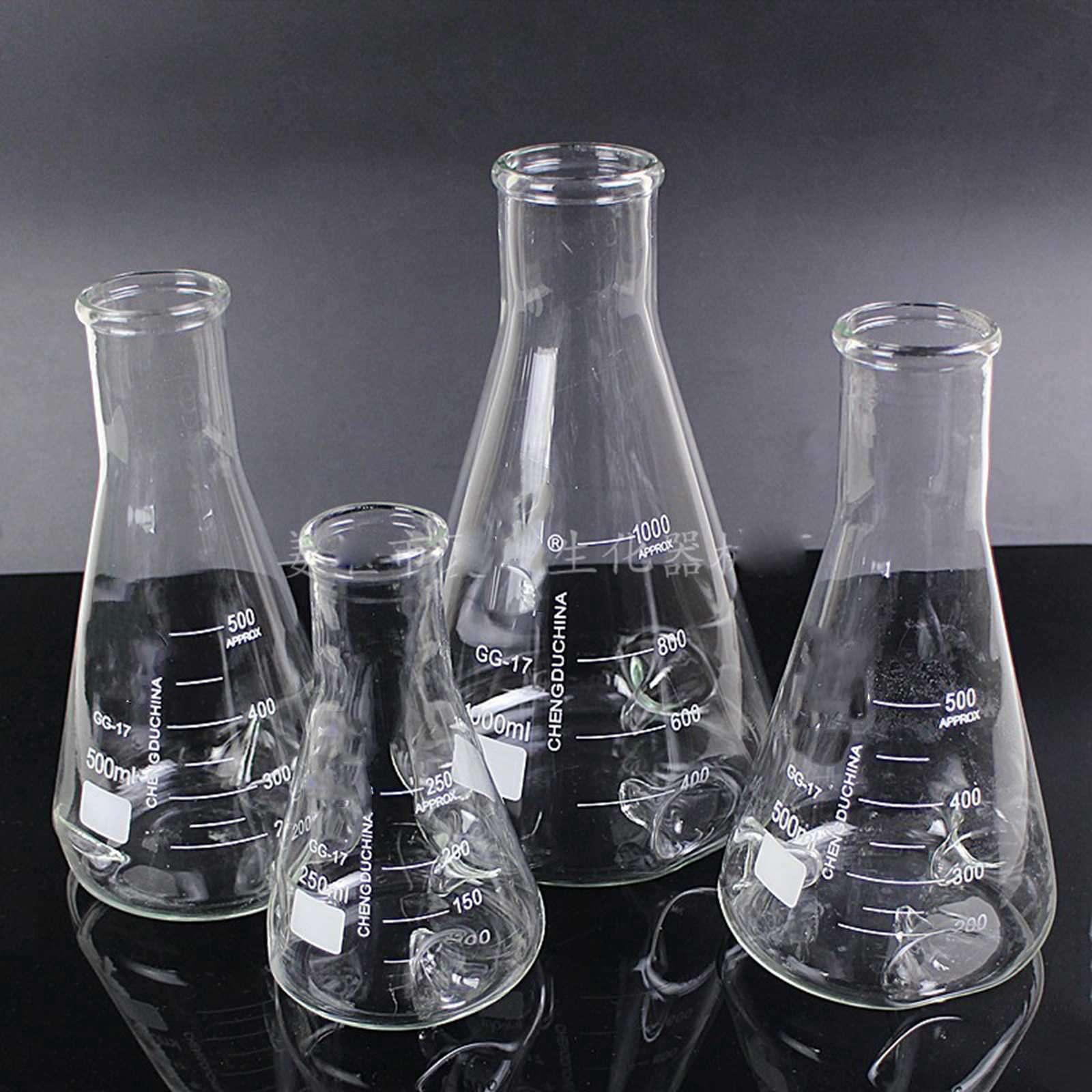 Frasco de vidrio cóncavo GG17 de 500ml, frasco Triangular cónico de cuello estrecho, equipo químico de laboratorio