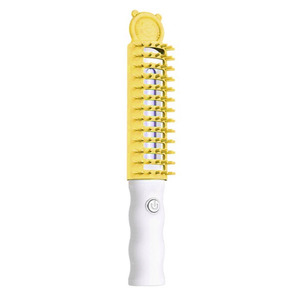 Hand Held Pet Electric Massage Comb UV Disinfection Lamp Sterilization Kill Mites Removal Hair Brush Portable Dog Cat Grooming: Light Yellow