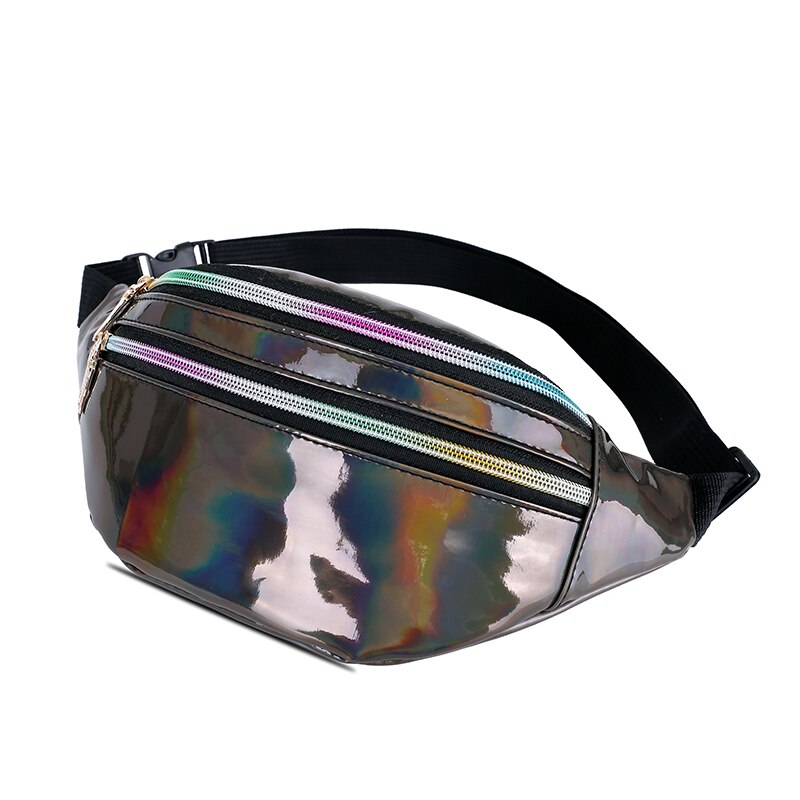 Holographic Fanny Pack Shiny Metallic Color Sport Waist Pack Belt Bum Shoulder Bags: Brown