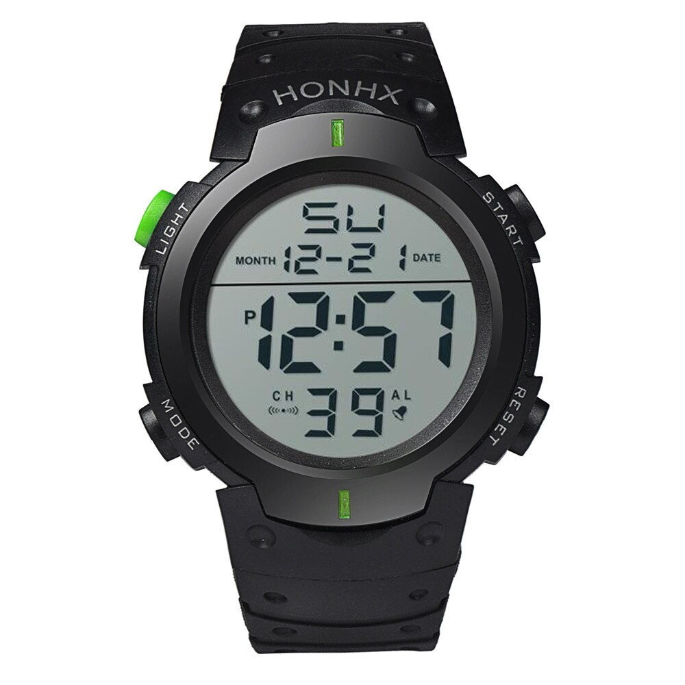 Wasserdicht männer Junge Lcd Digital Stoppuhr Datum Gummi Sport Armbanduhr lässig Uhr Neue Reloj de moda # GM: Grün