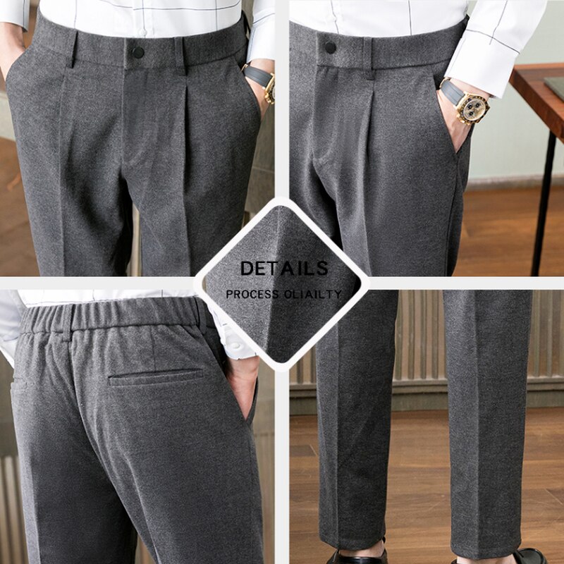 Herfst Winter Wollen Business Jurk Broek Voor Mannen Effen Kleur Toevallige Slanke Bruiloft Kantoor Sociale Pak Broek Streetwear Broek