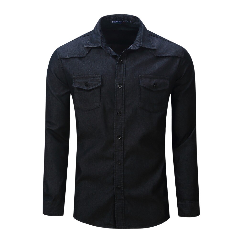 Men's Denim Shirt brand casual Dress Shirts Male Long Sleeve Jeans Striped and mens t Chenked shirts