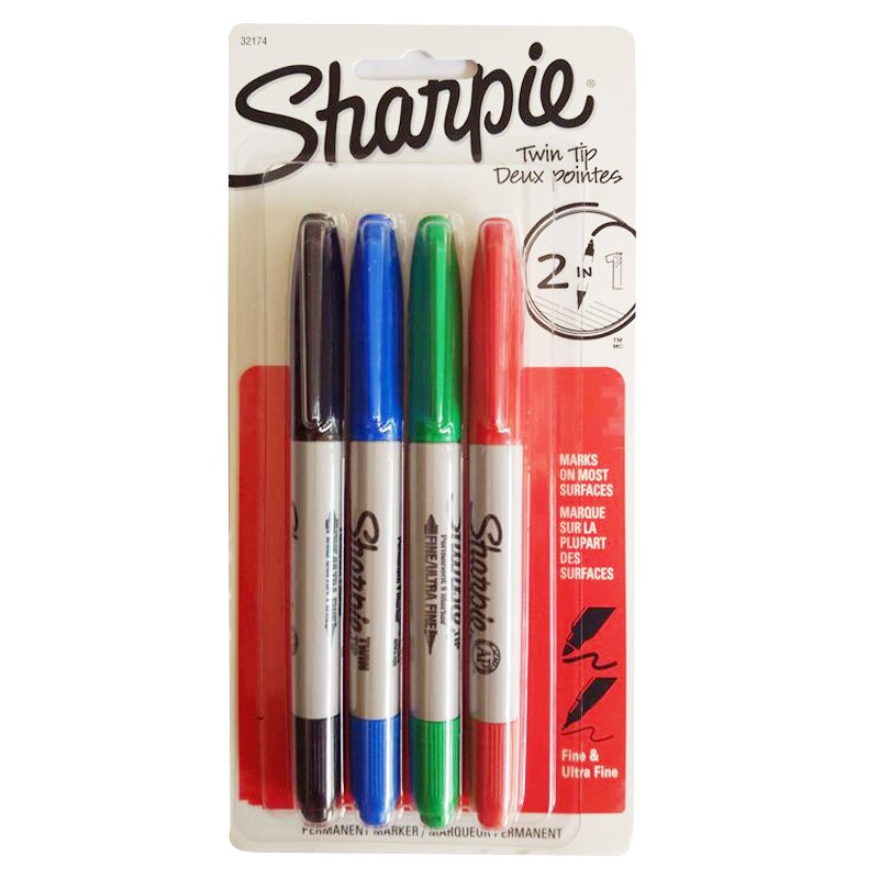 4 kleuren/Lot Sharpie Permanent Marker Pen Twin Tip Fijne Markers Sneldrogende Inkt Glad Schrijven Cd Marker Pennarello
