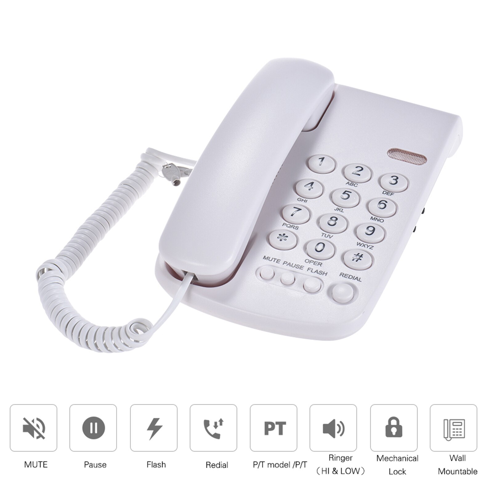 Portable Corded Telephone Phone Wall Mountable Base Handset for House Home Call Center Office Company Hotel