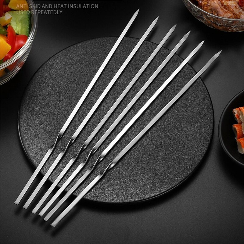 Pinchos de acero inoxidable reutilizables para barbacoa, 10 Uds., pinchos planos de acero inoxidable para barbacoa, pincho de acero inoxidable, aguja, palos para asado para , utensilios de cocina