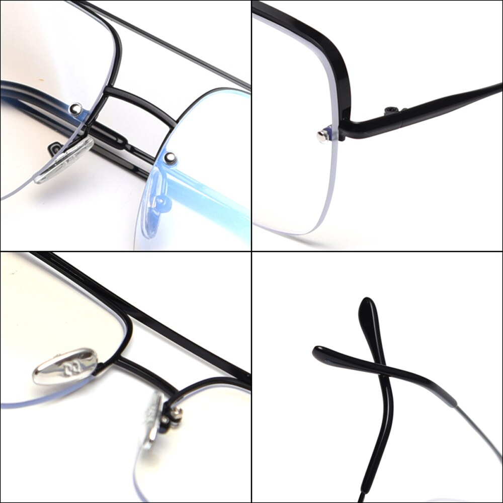 Peekaboo oversized blue light blocking glasses square gold half frame prescription glasses frames for women semi-rimless metal