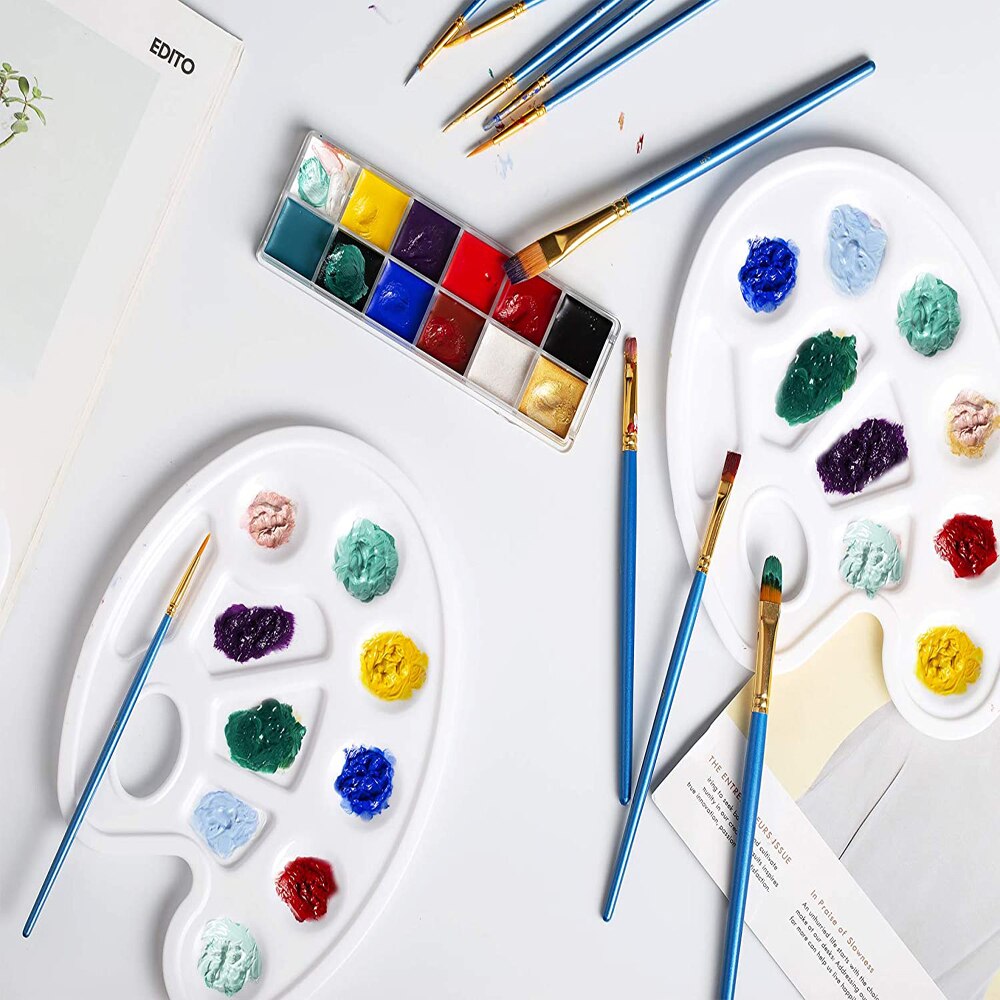 Paletas de pintura de plástico blanco para dibujo, bandeja de pintura con orificio para el pulgar, soporte para pigmento, paleta de pintura, suministros para manualidades DIY, 1 unidad