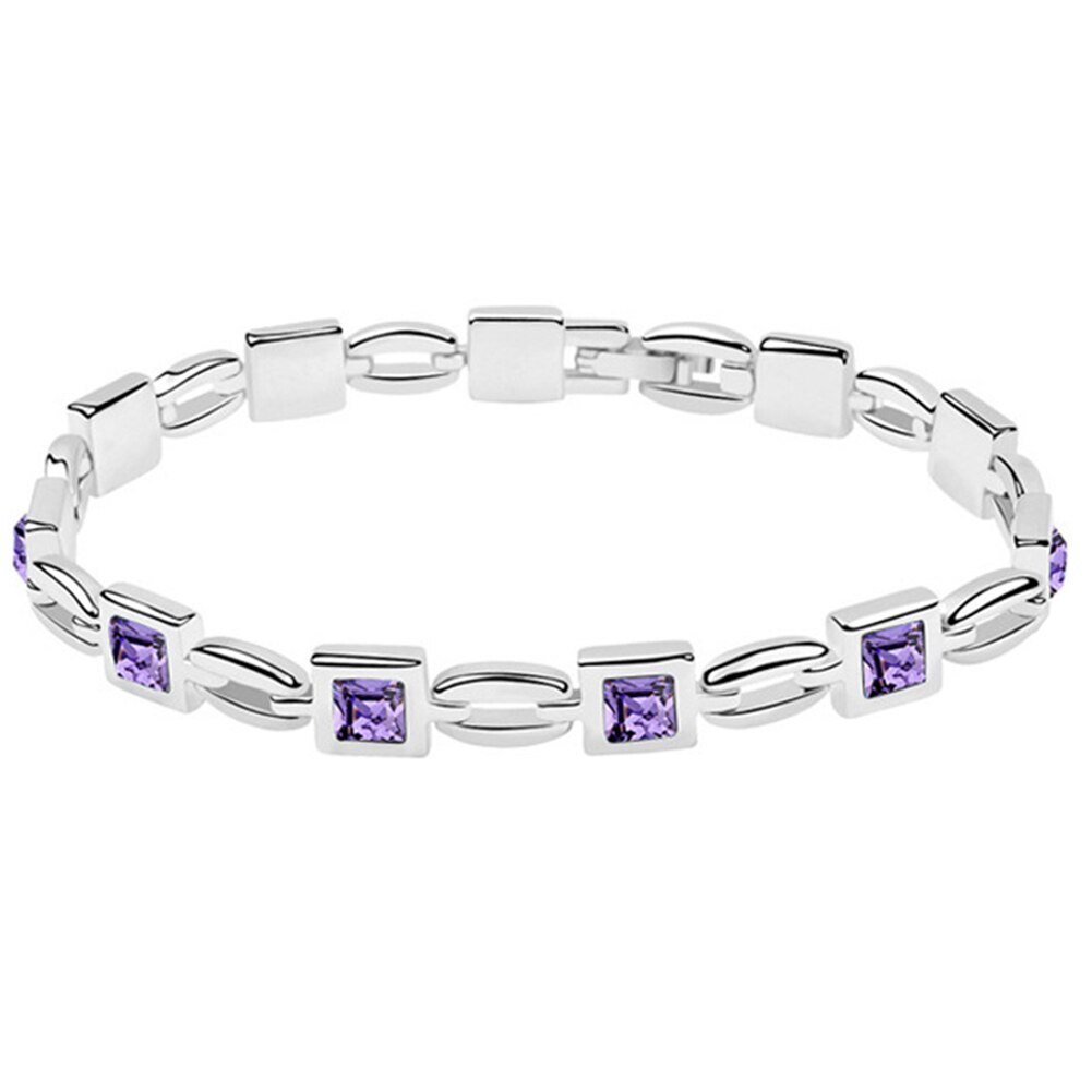 Women Jewelry Bling Princess Cut Rhinestone Inlaid Bracelet Bangle