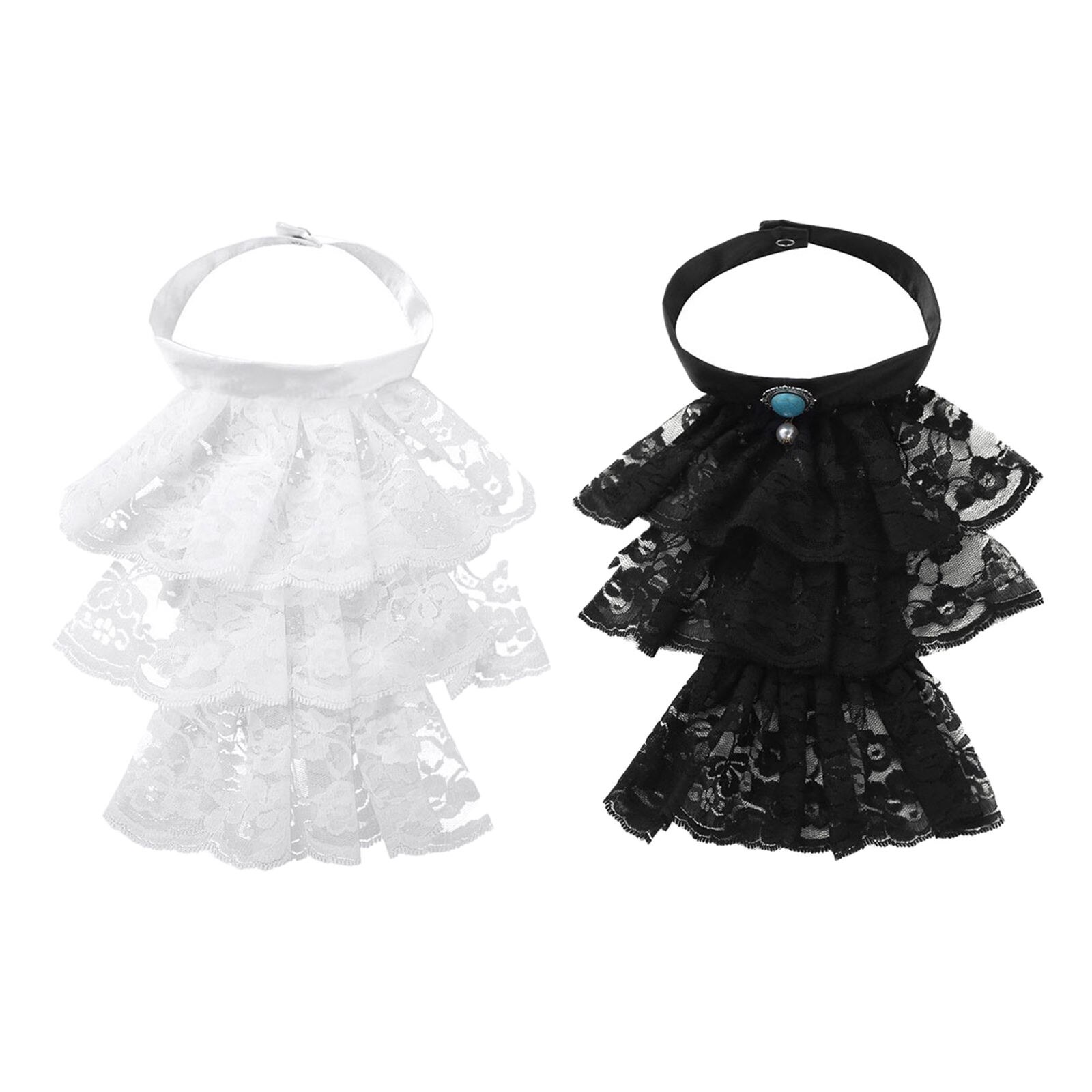 Victorian Lace Neck Gothic Collar Ruffle Tie Mini Cape Lolita Fau