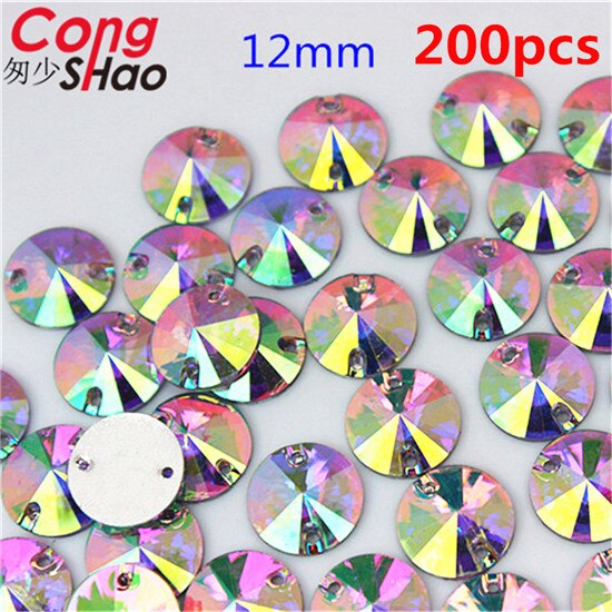 Cong Shao mischen 10 Größe bilden Kristalle AB Strass trimmen Flache Zurück näHenne 2 See Steine Harz Perlen Für DIY hochzeit Kleid YB668: 12mm 200Stck