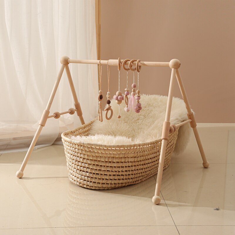 75*63*55Cm Nordic Eenvoudige Houten Fitness Rack Mobiele Opknoping Zintuiglijke Speelgoed Baby Play Gym Activiteit Hangers opknoping Bar Baby