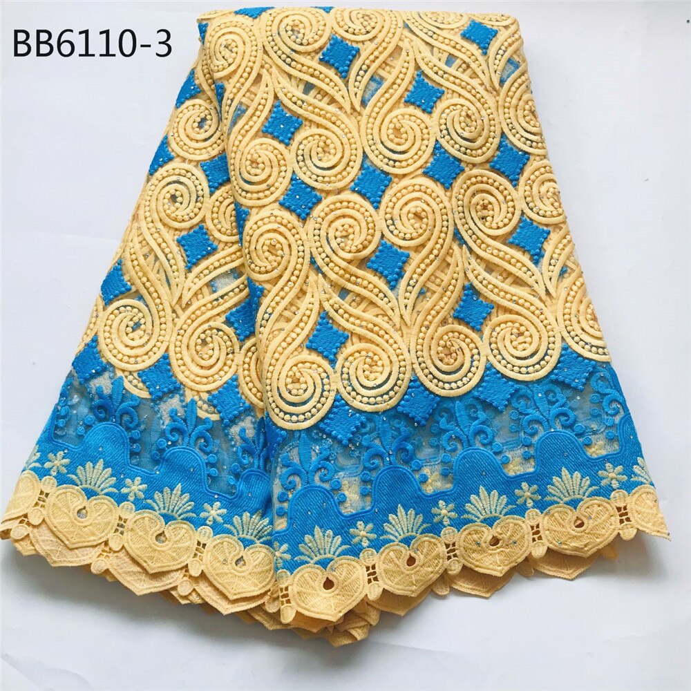 White and gold embroidered fabric African heavy lace fabric french net Heavy African 5 yards: 3