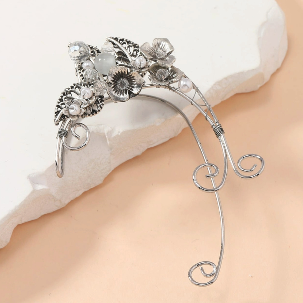 Beautiful Fairy Elf Ear Cuff Vintage Leaf Flower Aluminum Wire Woven No Pierced Clip On Earrings Women's Cosplay Jewelry: Light Yellow Gold Color