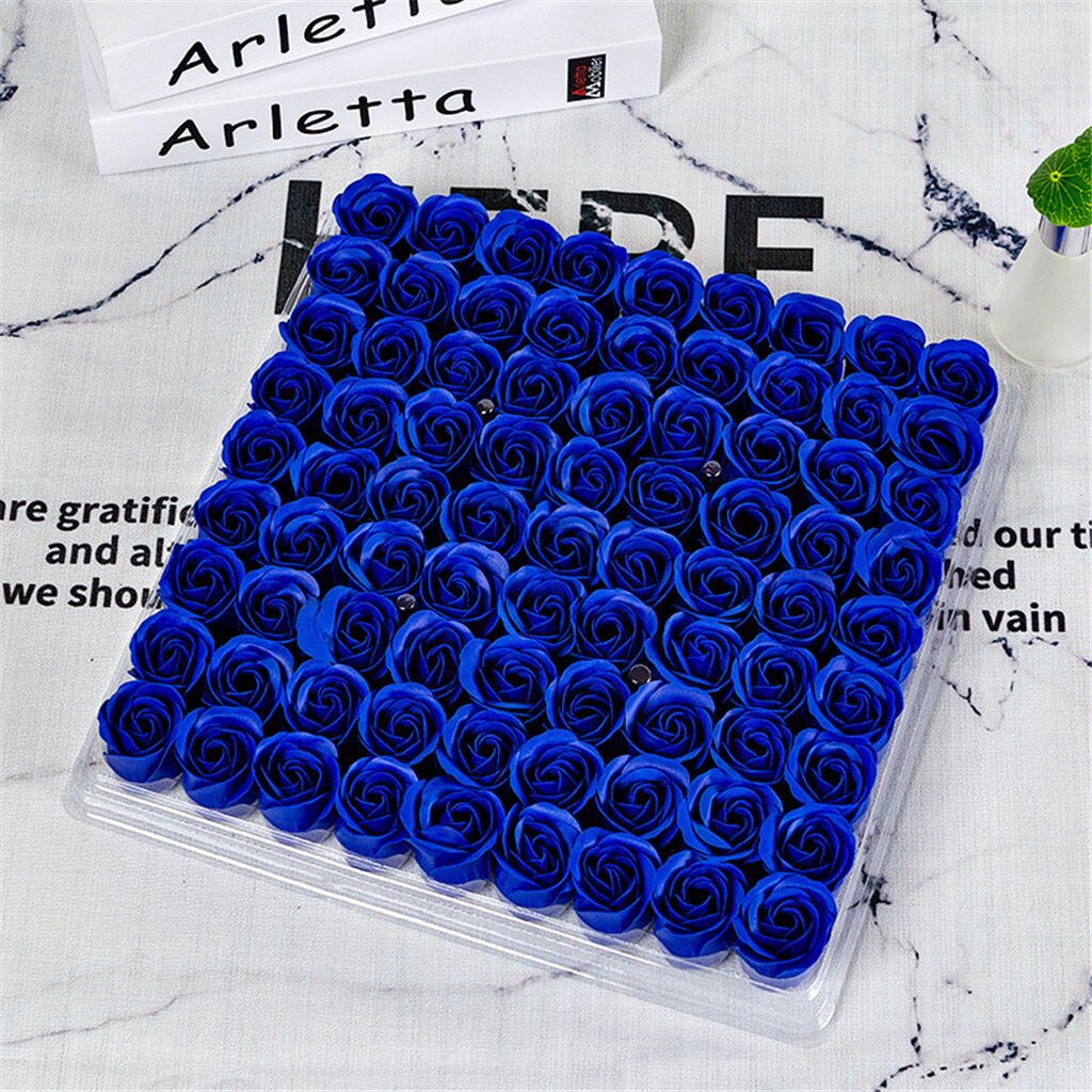 81Pcs/1Box Bruiloft Decoratie Rose Zeep Bloem Hoofd Drie-Layer Zonder Base Simulatie Rose Eeuwige bloem Roos: Deep Blue