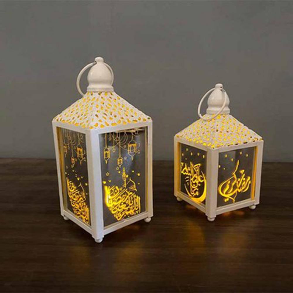 Ramadan lantaarn met led ramadan en eid decoratie voor thuis ijzeren glazen hangende lantaarn voor feest eid mubarak verlichting