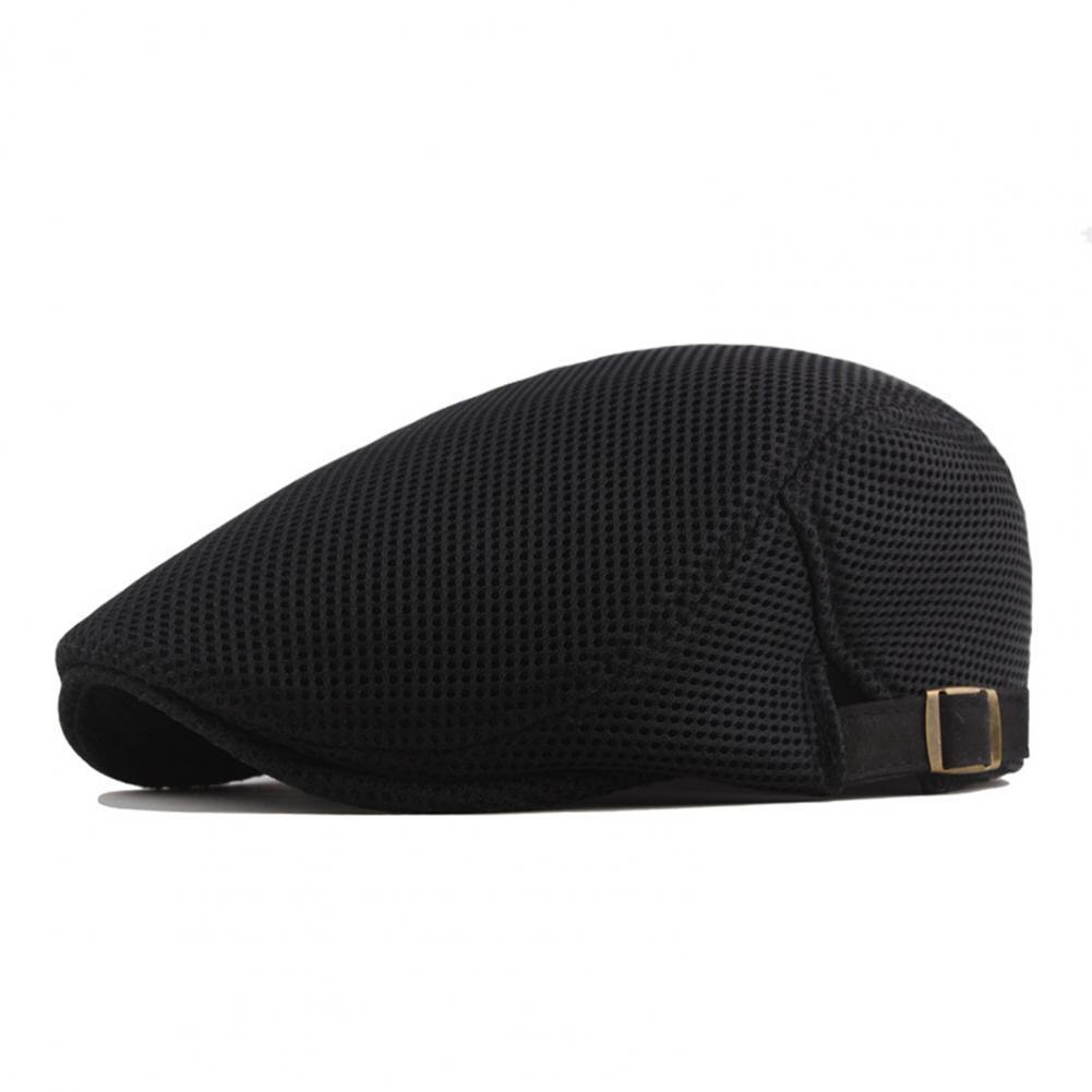 Spring Summer Men's Beret Hat Convenient Men Cap Perfect Polyester Hollow Washable Men Beret Cap for Daily: Black