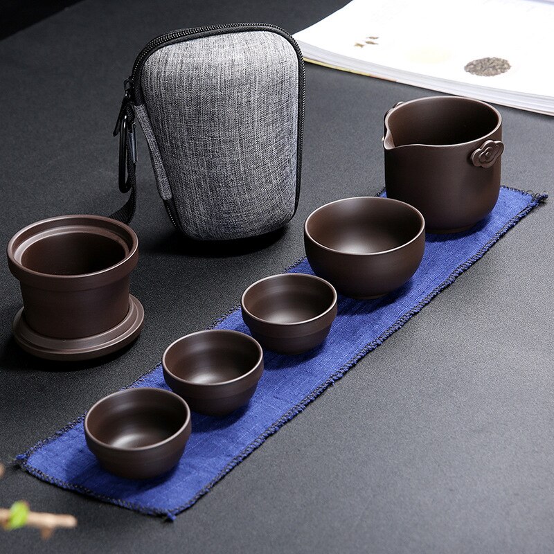 Purple Sand Tea Set Chinese Kung Fu Travel Tea Sets Purple Portable Teapot Set Outdoor Gaiwan Tea Cups of Tea Ceremony Teacup: 04