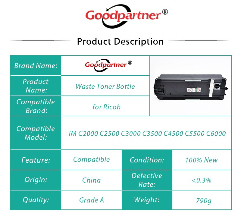 1X D2426400 416890 D1496400 Waste Toner Box Bottle Container for Ricoh MP C2003 C2004 C2503 C2504 C3003 C3004 C3503 C3504 C4503
