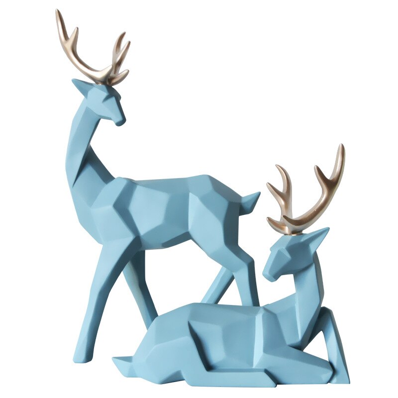 Nordisk stil 3d solid geometri heldig hjort ornamenter harpiks håndværk boligindretning til dekoration kontor skrivebordsfigurer: Lyseblå d