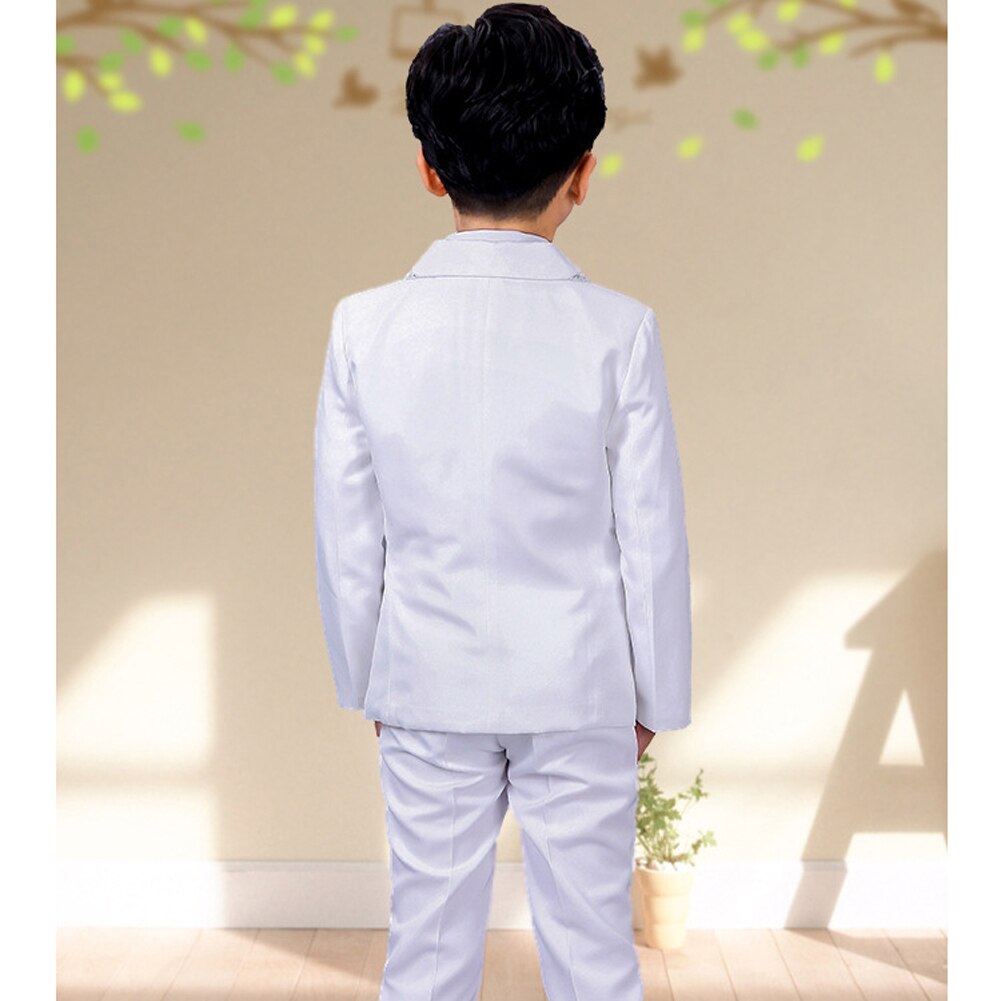 Lolanta 4Pcs Toddler Boys Tuxedo Suit White Silver Formal Attire Set Birthday Wedding Party Outfit for Kids Piano Performance
