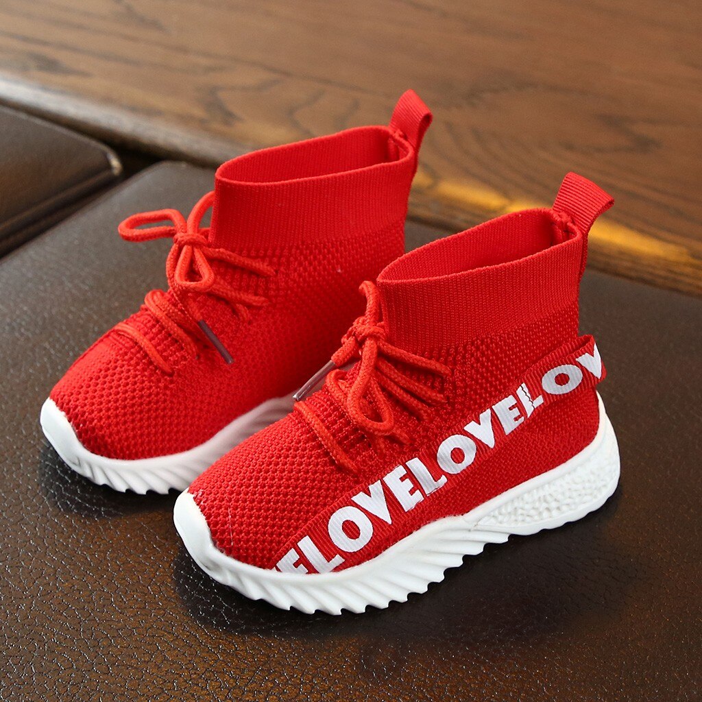 40 # Kinderen Baby Meisjes Jongens Stretch Doek Vliegende Geweven Brief Afdrukken Sneakers Laarzen Korte Laarzen Kinderen Sneakers Обувь Для: Rood / 21