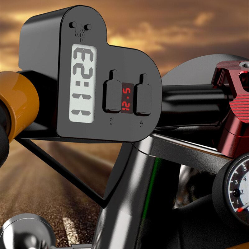 Motorfiets Quick Charge Dual Usb 5V 3.1A/1.5A Charger Motorbike Digitale Klok Led Voltmeter Waterdichte Usb Cover Accessoires