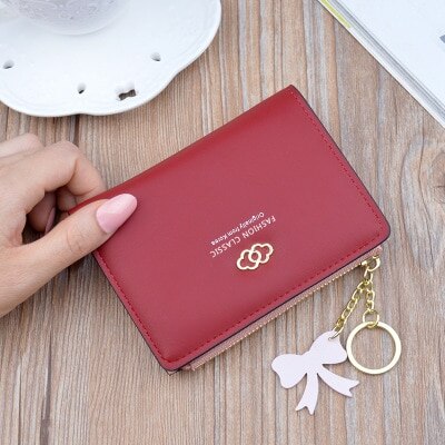 Ladies Wallets Short Zipper Student Korean Small Flower Coin Purse Soft Leather Thin Wallet Women Bag Tassel: 5