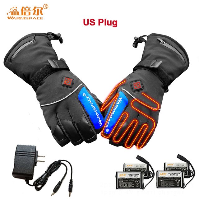 Warmspace 7,4 V guantes eléctricos recargables calentados con batería de litio de esquí guantes de invierno calientes calentados para ciclismo guantes de esquí