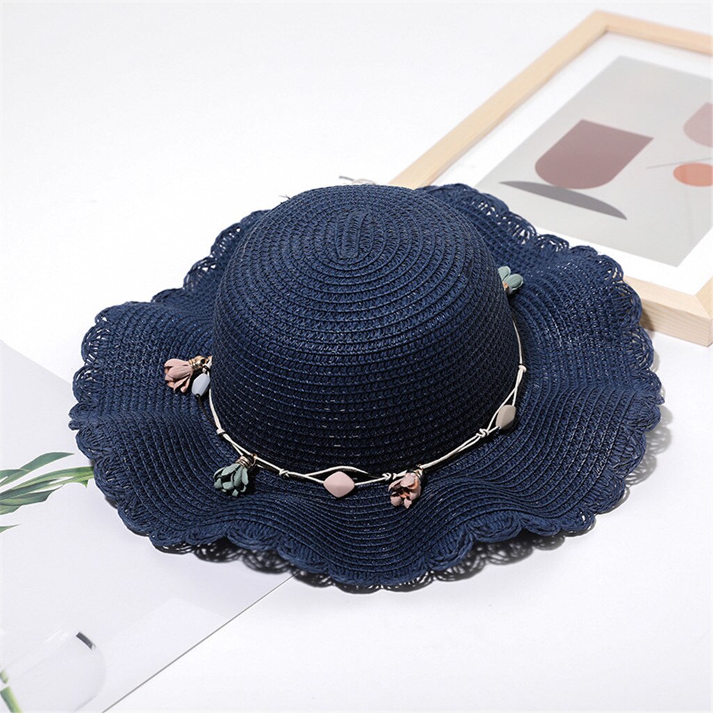 Summer Sun Hat Women Flower Straw Hat Big Wide Brim Solid Hat Sea Beach Sun Hat Floppy Hat Classic Beach Cap Flower Hat
