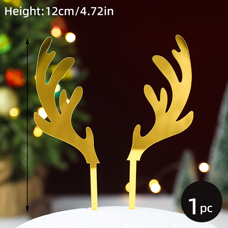 Merry Christmas Cake Topper Elk Antler Pine Cone Branch Garland Pine Tree Year Baking Cake Decoration Christmas Wreaths