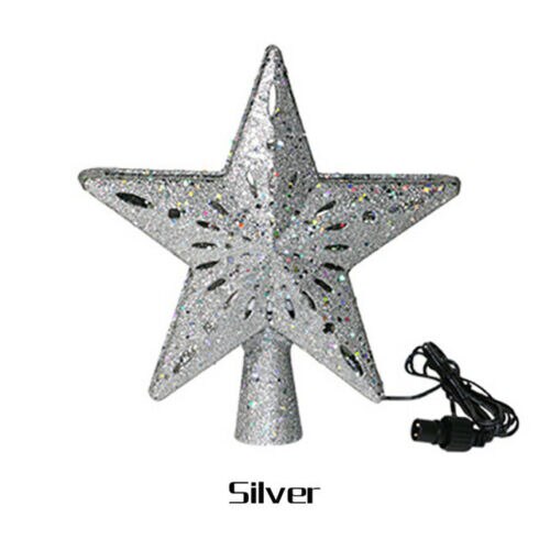 Juletre lys ledet topp stjerne dekorasjon lampe juletre stjerner lys 4w oss / eu / au julepynt ornamenter: Sølv aus