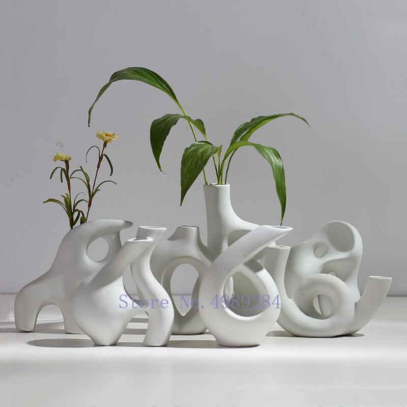 Vase en céramique abstraite, Arrangement de fleurs, artisanat hydroponique, ornements, accessoires de décoration de maison moderne, Vases blancs, décor