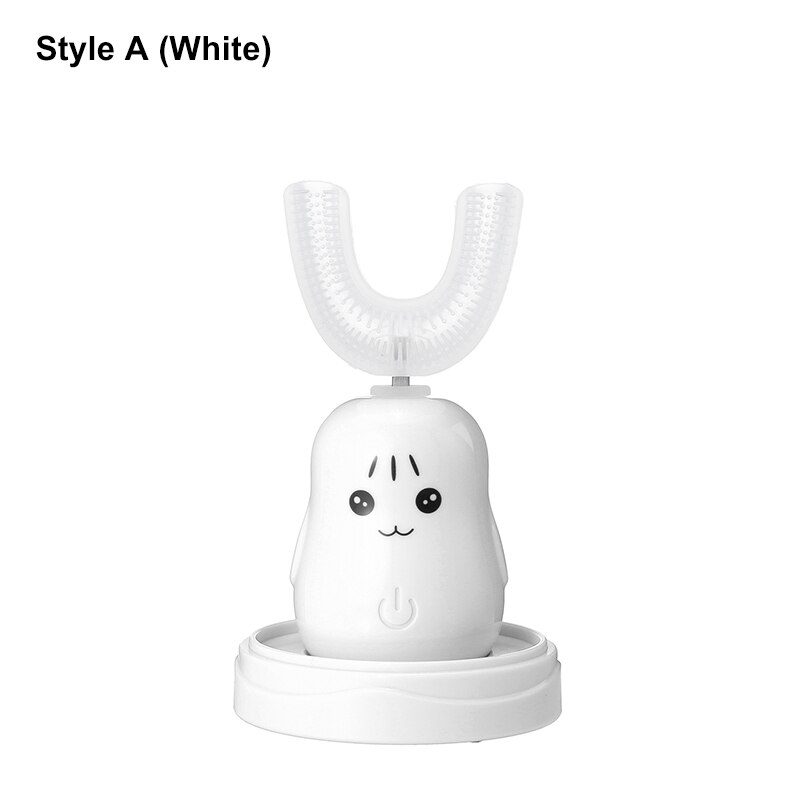 2 Styles Smart Electric Toothbrush 360° U-Shaped Automatic Ultrasonic Cleaning Toothbrush USB Charging for Aged 2-12: White Style A