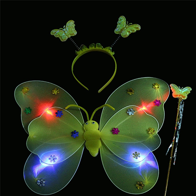 3pcs/Set Girls Led Flashing Light Fairy Butterfly Wing Wand Headband Costume best Christmas lowest price 20