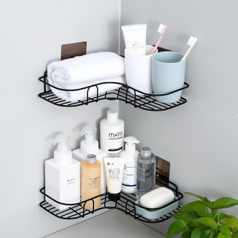 Etagère ventouse pour salle de bain ou cuisine, poinçon, cadre d'angle, fer forgé, rangement de shampoing et accessoires