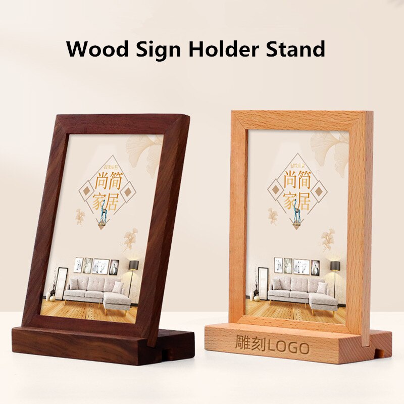 A6 Table Wooden Menu Paper Sign Holder Photo Picture Frame Walnut QR Code Price Sign Label Card Holder Display Stand