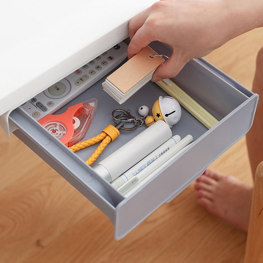 Under Desk Drawer Convenient Smooth Surface Desktop Drawer Tray Saving Space Under Desk Storage Tray