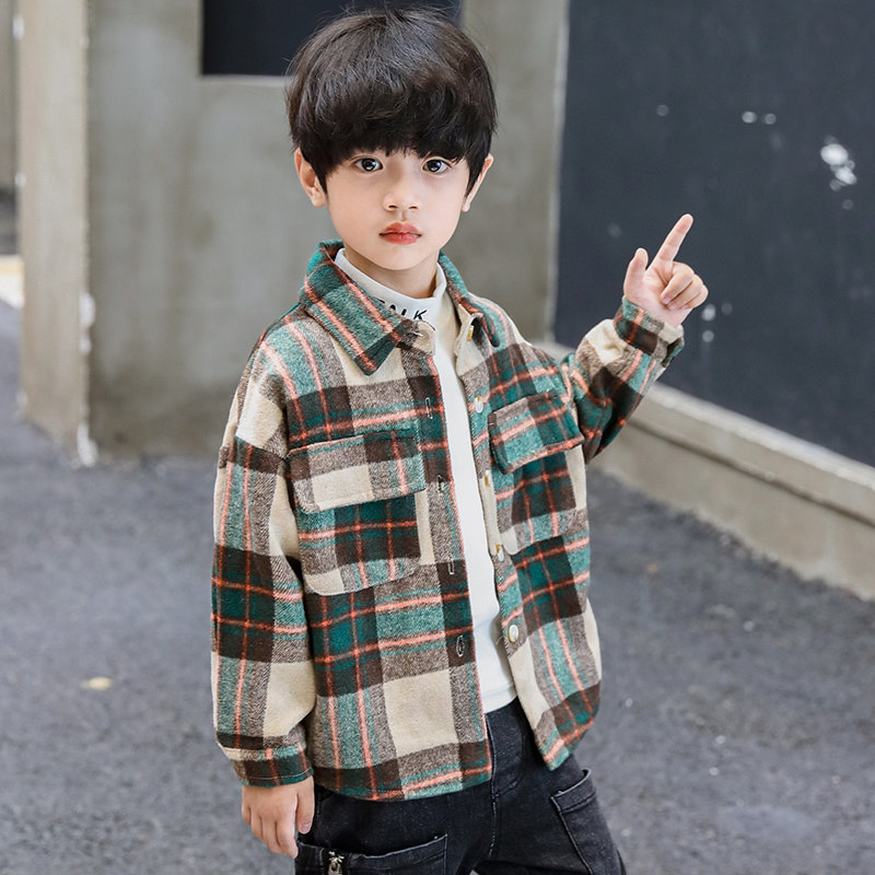 Chemise en coton pour enfants, nouvelle automne et hiver pour garçons adolescents chemises à carreaux vestes enfants décontracté école vêtements coréens: green / 7