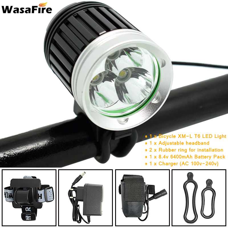 WasaFire 3*XML T6 Bicycle Light 4000 Lumen 3 Modes LED Bike Front Light MTB Bike Headlight Headlamp +18650 Battery Pack+Charger