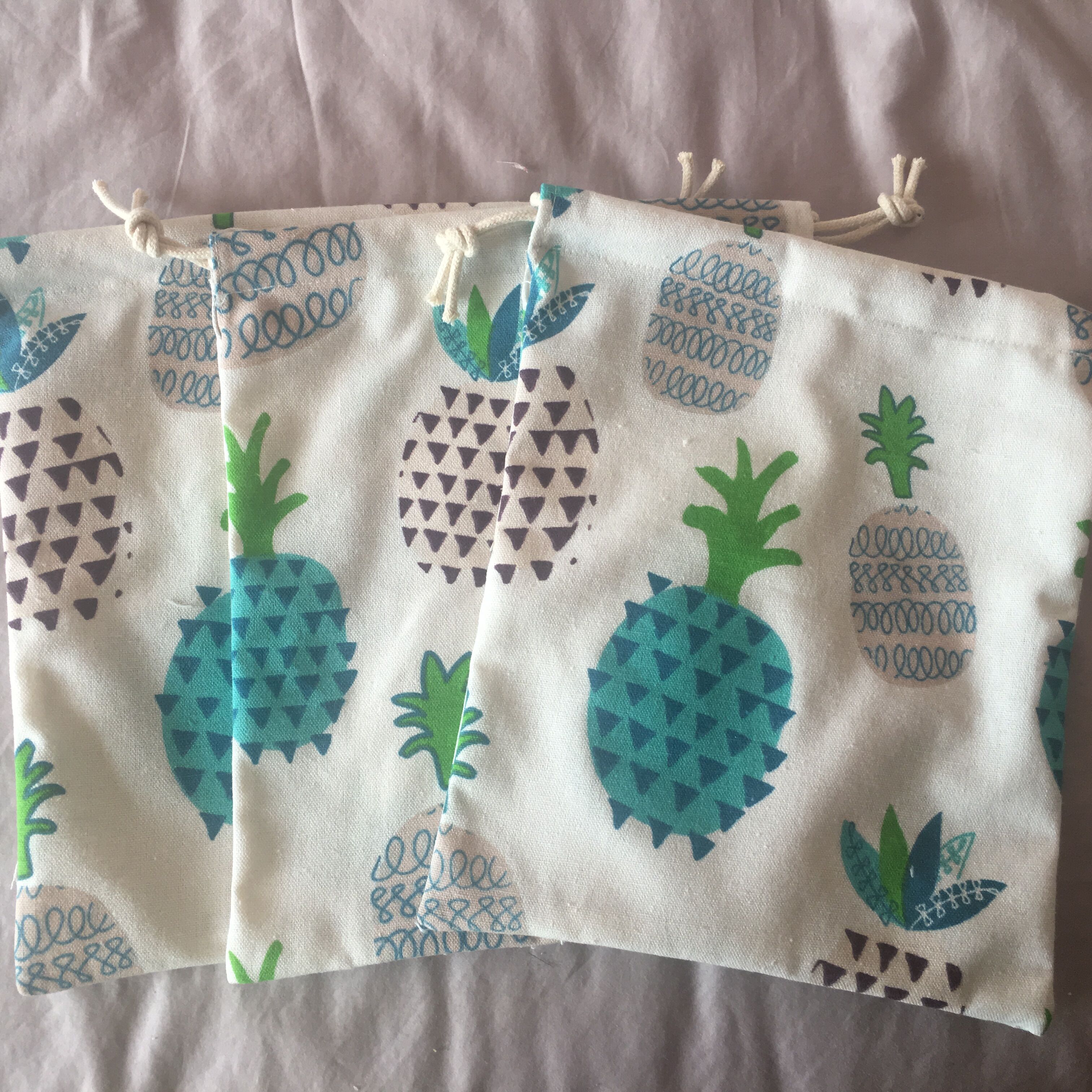 Katoenen trekkoordtasje thuis georganiseerd feesttasje ananas blauw 20312d