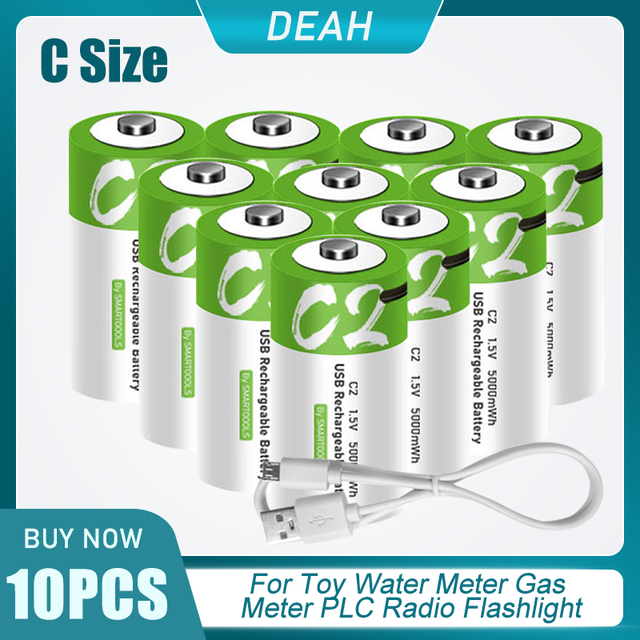 1.5V 5000mWh LR14 C Size Universal Micro USB Lithium Rechargeable Batteries For Water Gas Meter Radio Shaver Lipo C Battery