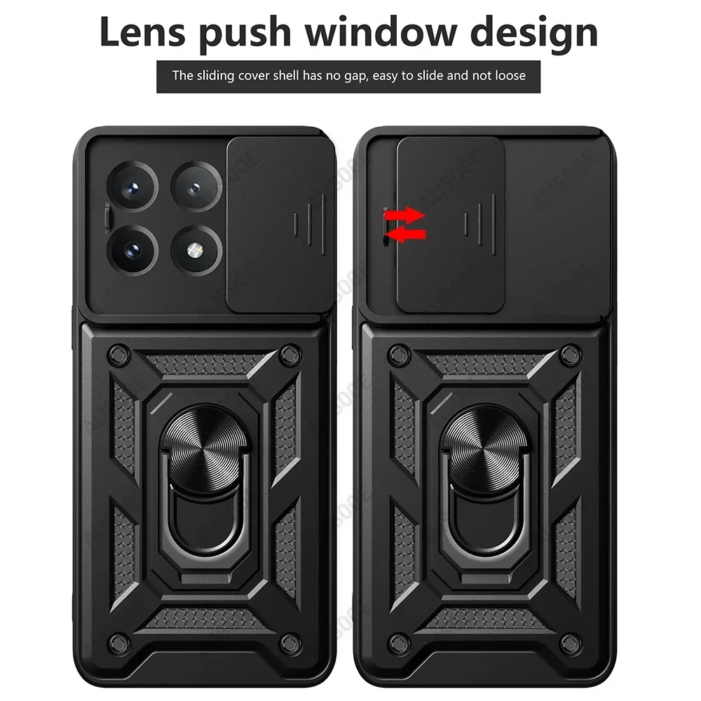 Funda For POCO X7 Pro / X6 Pro 5G Case Armor Slide Camera Lens Protection Cover for Xiaomi POCO X6 5G Ring Stand Shockproof Capa