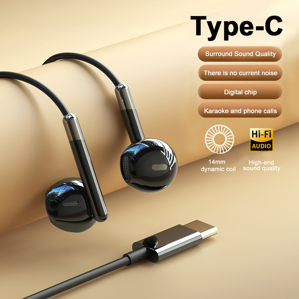 Tipo C Cuffie cablate HiFi Stereo Surround Sound Auricolari da 3,5 mm USB C Cuffie musicali per Samsung Galaxy S24 S23 S22 iPhone 16: nero