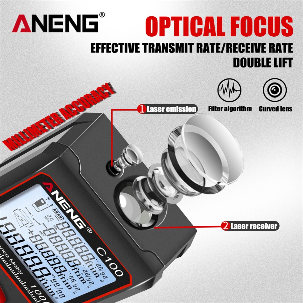 ANENG Distance Meter Infrared Rangefinder LCD Tape Range Finder Build Measure Device Electronic Ruler Test Tool C100